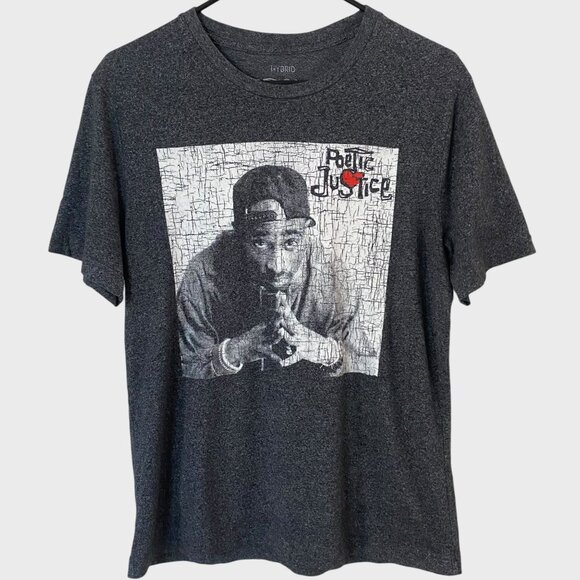 Hybrid Apparel Tupac Shakur Poetic Justice T-Shirt Men's Medium Gray Rap Hip-Hop - Picture 1 of 10